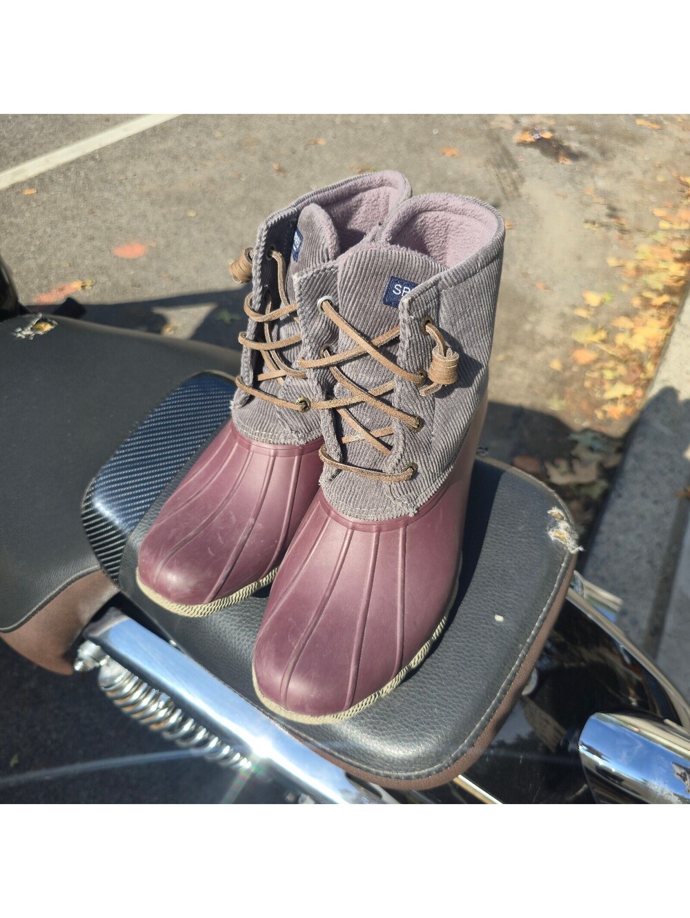 Sperry Women's Waterproof Duck Boots Size 7.5 Gray and Burgundy
